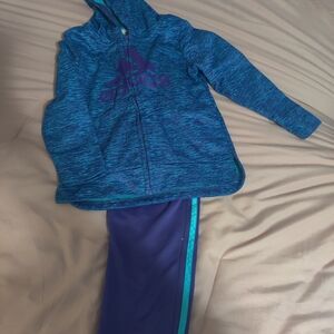 adidas Blue Heather Zip Hoodie with Purple Logo
